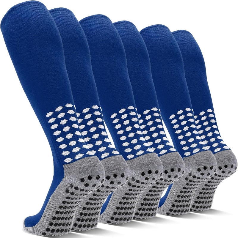 Regilt 3 Pairs Grip Soccer Socks Men Cushioned Non Slip Football Basketball Sports Socks Knee High Long Socks - Image 1